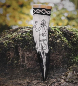 Custom Large Viking Drinking Horn with <b>Stand</b> Agate Buffalo Horn Hand Polished and Personalized for Drinks - Product Image 2