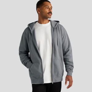 Men's Gray Hooded <b>Zip</b>-Up <b>Hoodie</b> Regular Fit Cotton Fleece Casual Autumn Wear Solid Color Knitted Front <b>Pocket</b> - Product Image 4