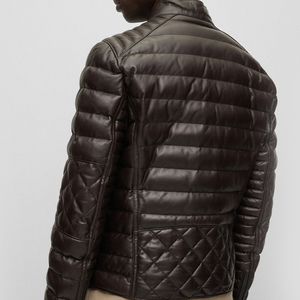 <b>Men's</b> Black <b>Leather</b> Quilted Moto <b>Jacket</b> Stand Collar Zipper Closure Windproof Winter Wear Slim Fit Regular Length Plus size <b>men</b> - Product Image 3