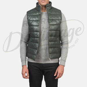 Gilet matelassé en cuir noir de qualité supérieure pour homme, véritable peau de mouton, sans manches, veste d'hiver rembourrée, gilet pour homme - Product Image 2