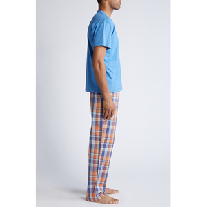Vente en gros de pyjamas pour hommes de luxe, doux, 100% coton, à manches longues, avec passepoil, respirants, ensembles de vêtements de détente confortables - Product Image 4