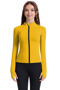 Camiseta Deportiva de Yoga para Mujer, Manga Larga, Cuello Alto con Cierre, Elástica, Lisa, para Entrenamiento - Product Image 4