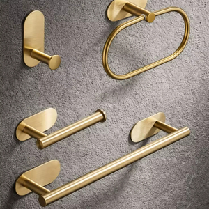 Ensemble d'accessoires de salle de bain muraux haut de gamme, finition dorée, porte-serviettes, barre porte-serviettes, porte-rouleaux de papier toilette, accessoires de luxe modernes - Product Image 1