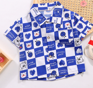 เสื้อเชิ้ตลำลองแขนสั้นพิมพ์ลายการ์ตูนสำหรับเด็กผู้ชาย ปกคอพับมีกระเป๋า ผ้าทอ ทรงปกติ ใส่ได้ในฤดูร้อน - Product Image 3