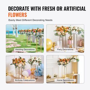 Set di 4 Supporti per Fiori da Matrimonio in Metallo Dorato, Altezza 23,6 Pollici, Vaso Laminato con Design Geometrico, Centrotavola Cilindrico - Product Image 6