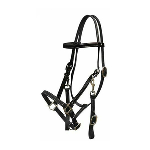 Harnais en cuir pour cheval avec boucles réglables et détails cousus, marron, équipement équestre, harnais pour cheval avec boucle - Product Image 2