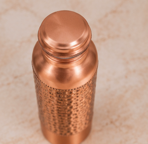 Premium Dual Finish Copper <b>Bottle</b> with Hammered Waist Ring Hammered Texture Eco Friendly Portable Travel <b>Flask</b> - Product Image 3