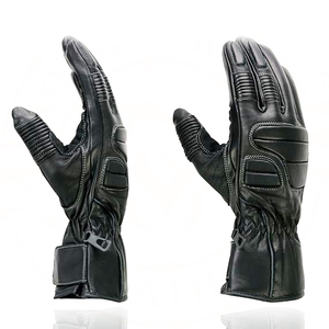 Gants de moto pour homme Samroz Sports en cuir noir avec rembourrage au dos - Product Image 2