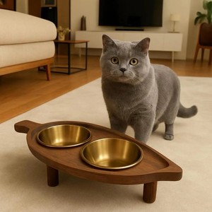 Raised Dog Bowls for Medium Dogs Modern Farmhouse White Washed <b>Elevated</b> Wooden Stand Feeder with 2 Stainless Steel Bowls - Product Image 1