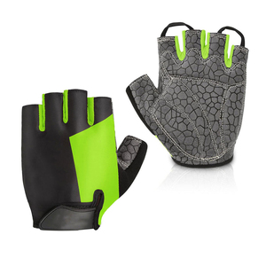 <b>Half</b> Finger Cycling Gloves PU Material Non <b>Slip</b> Breathable Outdoor Sports Unisex Green Black Patterned Design - Product Image 1