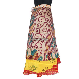 Jupes portefeuilles en soie style bohème pour femme, 38 pouces, en soie de Sari du Rajasthan, uniques et vintage, pour porter en couverture ou comme accessoire. - Product Image 6