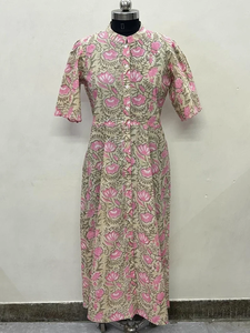 Vestido Midi Informal para Mujer, 100% Algodón Tejido, Estampado Floral Liso/Sólido, Detalles Estructurales, Manga Corta, Cintura Imperio, Estilo Babydoll - Product Image 3