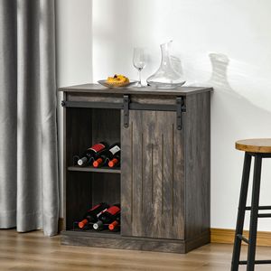 Mobile buffet moderno rustico in metallo autoportante con anta scorrevole e portabottiglie da 6 bottiglie - Product Image 2