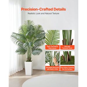 Palma Areca Artificiale Bianca Alta 1,8 m con Vaso, Piante Tropicali Finte Grandi in Seta per Decorazioni Interne - Product Image 2