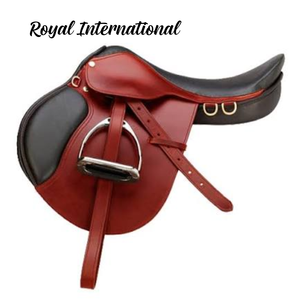 Selle d'équitation anglaise rouge et noire de qualité supérieure avec étriers et siège rembourré pour le saut d'obstacles, l'entraînement, la course et la compétition - Product Image 2