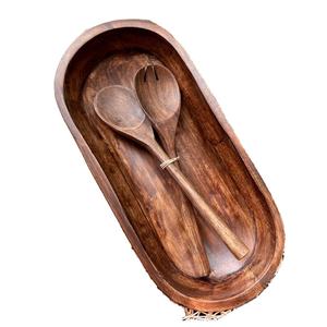 Handmade <b>Large</b> Bread <b>Bowl</b> Set Long <b>Wooden</b> Dough <b>Bowl</b> Walnut Color Modern for Party Kitchen Decor - Product Image 1