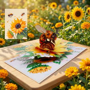 Tarjeta Pop-up 3D de Abejas y Flores, Estilo Romántico, Hecha a Mano, Diseño Personalizado, Regalos para el Día de los Inocentes, Hecho en Vietnam, Corte Láser Offset - Product Image 5