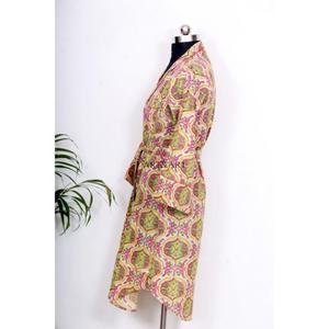 เสื้อคลุมกิโมโนสไตล์โบฮีเมียนสำหรับผู้หญิงอินเดีย ความยาวปานกลาง ผ้าฝ้ายอย่างดี ใช้เป็นชุดนอนได้ มีสายผูกตกแต่งกระดุม ดีไซน์หวานๆ ทรงหลวม - Product Image 5