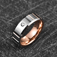 Poya 8mm Hochwertiger Weißer CZ-Stein Inlay Roségold Wolframring mit Abgeschrägten Kanten für Herren Ehering Komfortabler Sitz