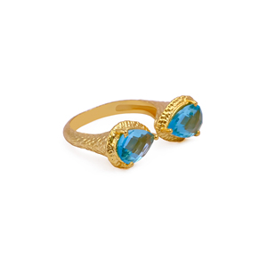 El Joyero Bague Art Déco en Topaze Bleue, double taille poire, plaqué or 18 carats, réglable, pierre de naissance de décembre, cadeau - Product Image 3