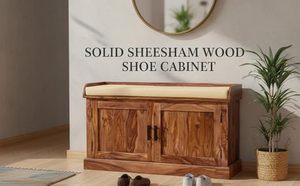 Zapatero de madera de Sheesham con puerta, organizador de zapatos de madera, estantería, mueble de entrada a prueba de polvo para sala de estar/hogar - Product Image 2
