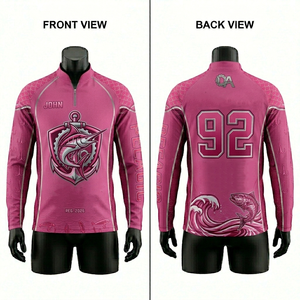 เสื้อเจอร์ซีย์ตกปลาแขนยาวสำหรับผู้ชาย 180 GSM ผ้าโพลีเอสเตอร์ซับเหงื่อ ระบายอากาศได้ดี  โลโก้แบบซับลิเมชั่นสั่งทำพิเศษ  แผงสีแดง เสื้อเจอร์ซีย์ตกปลาสำหรับผู้ชาย - Product Image 5