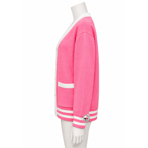 Cárdigan de punto para mujer, rosa y blanco, con cuello en V, manga larga, bolsillos, estilo preppy, largo regular, abotonado, venta al por mayor - Product Image 4