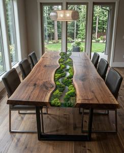 Emerald River Wooden Moss Dining <b>Table</b> Luxury Live Edge <b>Epoxy</b> <b>Table</b> Handmade Nature Inspired Modern Rustic Furniture Design - Product Image 3