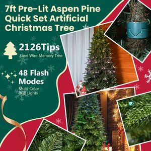 Albero di Natale Artificiale Preilluminato da 2,1 m con Telecomando, 340 Luci LED Multicolore, 48 Modalità di Colore - Product Image 6