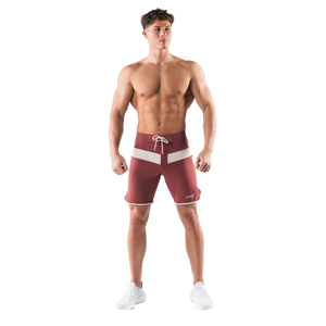 <b>Mens</b> Burgundy Quick Dry Breathable Polyester/Cotton Swim <b>Trunks</b> Elastic Waist Drawstring Casual Summer Vacation Wear - Product Image 1