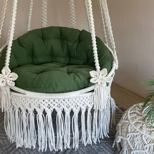 <b>Macrame</b> Hanging Chair, <b>Macrame</b> Porch rocking swing, Hammock Chair, <b>Macrame</b> Round Swing, Hanging Cotton <b>Macrame</b> Hammock Chair - Product Image 1