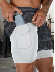 Men s Double <b>Layer</b> Sports Shorts with Compression Inner Liner for Gym Running Workout Men s Gym Shorts Compression Shorts 2 in 1 - Product Image 1