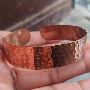 Belladec Handcrafted Hammered Red <b>Copper</b> Plated Wide Open <b>Bangle</b> Artisan Statement Jewelry Rustic Elegant Gift for Women - Product Image 2
