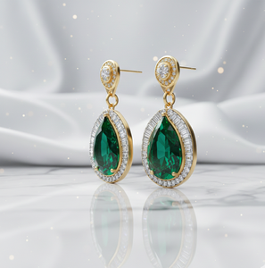 Boucles d'oreilles fantaisie vertes CZ les plus vendues, en argent sterling 925 plaqué or 18 carats, bijoux de déclaration pour soirée - Product Image 6