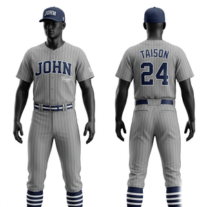 Premium 180 GSM Polyester <b>Baseball</b> Uniform Grey Pinstripe Navy Detail Tackle Twill Embroidery Custom Logo - Product Image 1
