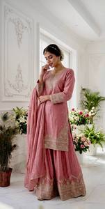 NUEVO SALWAR KAMEEZ DE SEDA LISTO PARA USAR con DUPATTA, DISEÑO ELEGANTE Y BORDADO, PARA BODA - Product Image 2