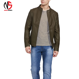 Veste en cuir pour homme, très vendue, style slim, respirante, col mandarin, logo sur le devant, 100% cuir véritable - Product Image 6