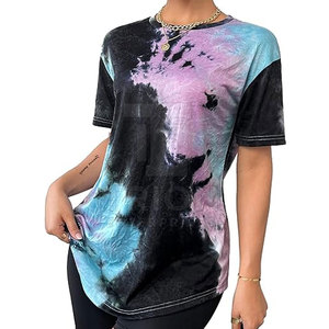 Camiseta de algodón para mujer con estampado tie-dye, corte ajustado, manga corta, en oferta online a bajo precio. - Product Image 3