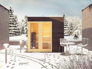 Pod de bien-être extérieur prêt pour l'hiver |   Revêtement en <span class=keywords><strong>bois</strong></span> bicolore, chauffage électrique et toit <span class=keywords><strong>plat</strong></span> |   Conception de jardin/bord de piscine - Product Image 2