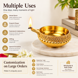 Traditional Carved Brass Diya Oil <b>Lamp</b> Beaded Rim Handcrafted Brass Pooja <b>Lamp</b> Decorative Oil Burner Bowl for Mandir Diwali Deco - Product Image 4