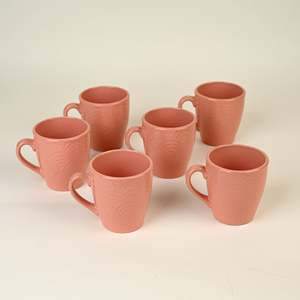 แก้วกาแฟเซรามิกเคลือบสีชมพูพีชลายดอกไม้ พร้อมถาด ใช้กับไมโครเวฟได้ ชุด 6 ใบ - Product Image 3