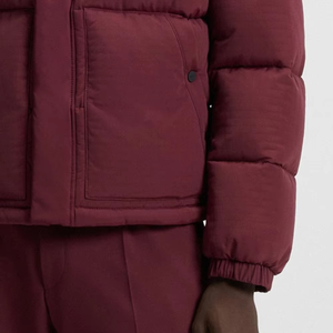 New Men Burgundy Puffer Jacket Windproof Thick Quilted Winter <b>Bubble</b> <b>Coat</b> Embroidery Casual Zipper Front Outerwear - Product Image 6