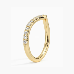Bague de mariage et d'anniversaire minimaliste pour femme en or jaune massif 14 carats avec diamant naturel rond taillé de 0,33 ct et bande de 2 mm - Product Image 2