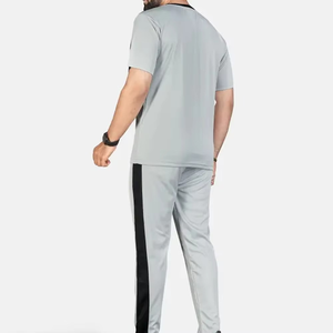 Men's Gray Quick Dry Sporty Tracksuit Short Sleeve <b>T</b>-<b>Shirt</b> Crew Neck Full Length Pants Side Pockets Lightweight Summer - Product Image 2