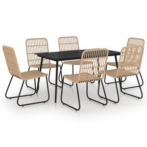 Conjunto de Comedor de Ratán Sintético Negro y Roble con Acero con Recubrimiento en Polvo y Vidrio para Jardín - Product Image 2