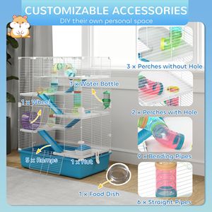 Gabbia per Criceti a 6 Piani Azzurra con Tubi, Tunnel, Casetta, Ruota, Ciotola per Cibo, Bottiglia d'Acqua e Rampe per Criceti Nani e Piccoli Animali - Product Image 6