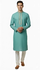 Kurta Amarilla de Algodón para Hombre, Manga Larga, Color Sólido, Cuello Alto, Largo hasta el Tobillo, Atuendo Elegante para Boda, Estilo India Pakistán - Product Image 1