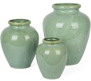 Vase d'appoint en céramique chic avec glaçure mouchetée couleur sauge douce, forme moderne arrondie, idéal pour la décoration élégante des étagères et des tables - Product Image 2