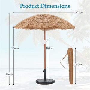 Set di 2 Ombrelloni da Esterno Tropicali Naturali da 1,8 m con Tetto in Paglia e Base con Pulsante di Inclinazione - Product Image 3