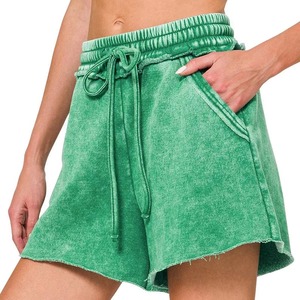 Shorts de sport décontractés en molleton éponge pour femme, personnalisés OEM, nouveau modèle, en coton et dentelle vintage, respirants, séchage rapide, taille élastique, bouton, taille haute - Product Image 6